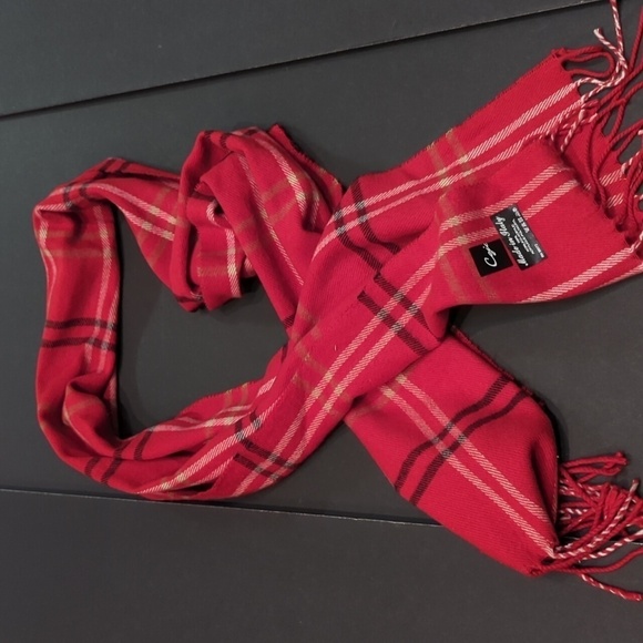 Cejon Women's Red 100% Acrylic Plaid Scarf 67" x 11" - Picture 3 of 4